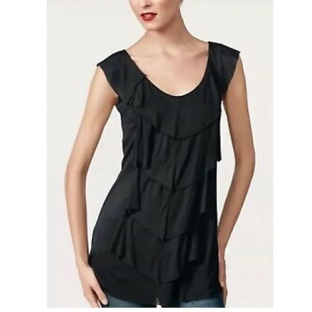 Cabi | 822 Black Waterfall Ruffled Tank | M